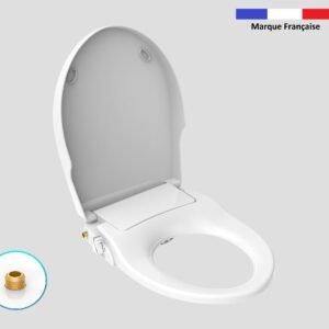 Abattant Bidet WC - Abattant de WC Japonais pour l'hygiène intime - Double Jet - Forme Ronde - Non électrique - à eau froide - en ABS - Blanc - Taharat