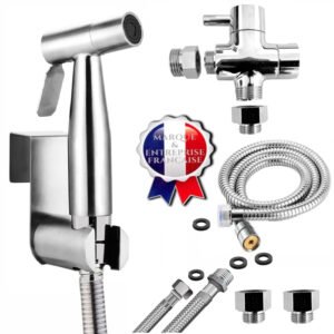 SUS 304 Simple Jet - Kit douchette WC pour l'hygiène intime - idéal pour les installations ayant une arrivée d'eau par tuyau rigide ou souple - Standard Français (3/8") - Métallique - Taharat -